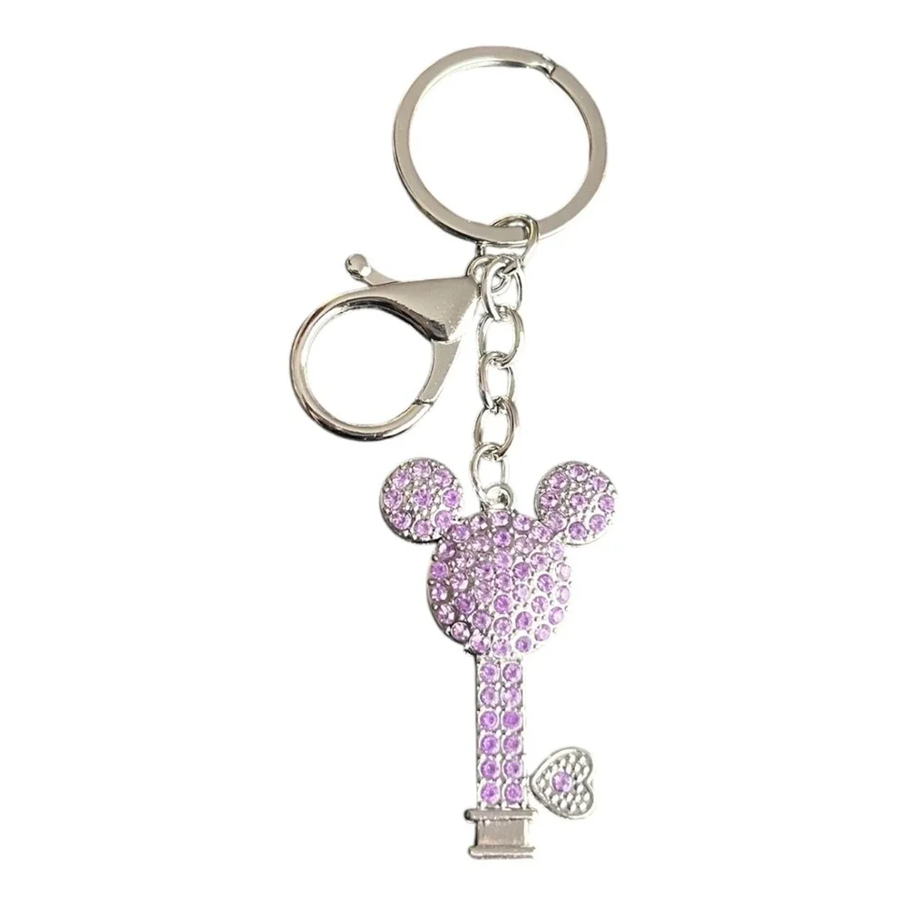 Women's Pink Rhinestone Mickey Mouse Key Chain Charm 4